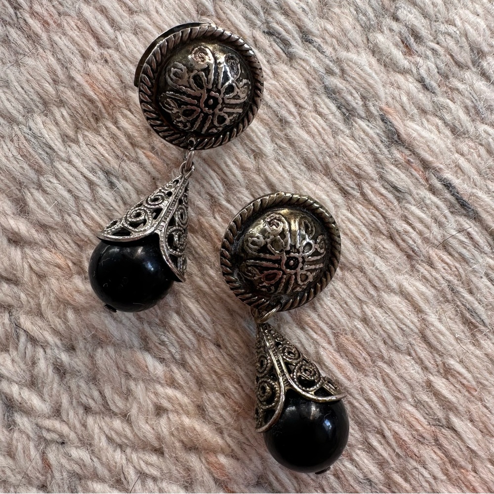 Vintage Silver and Black Drop Earrings